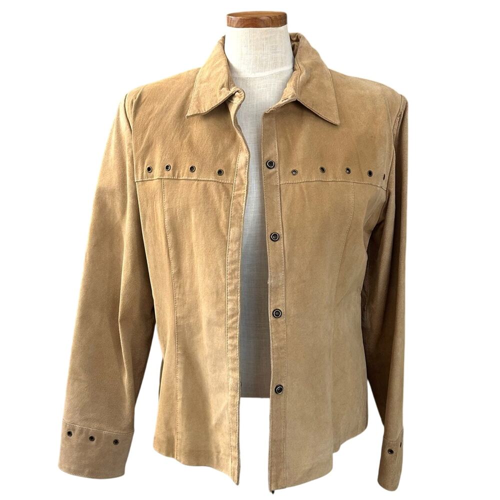 Vintage 90s Cassini Tan Suede Jacket SIZE L Western Chic Leather Y2K Fall Staple